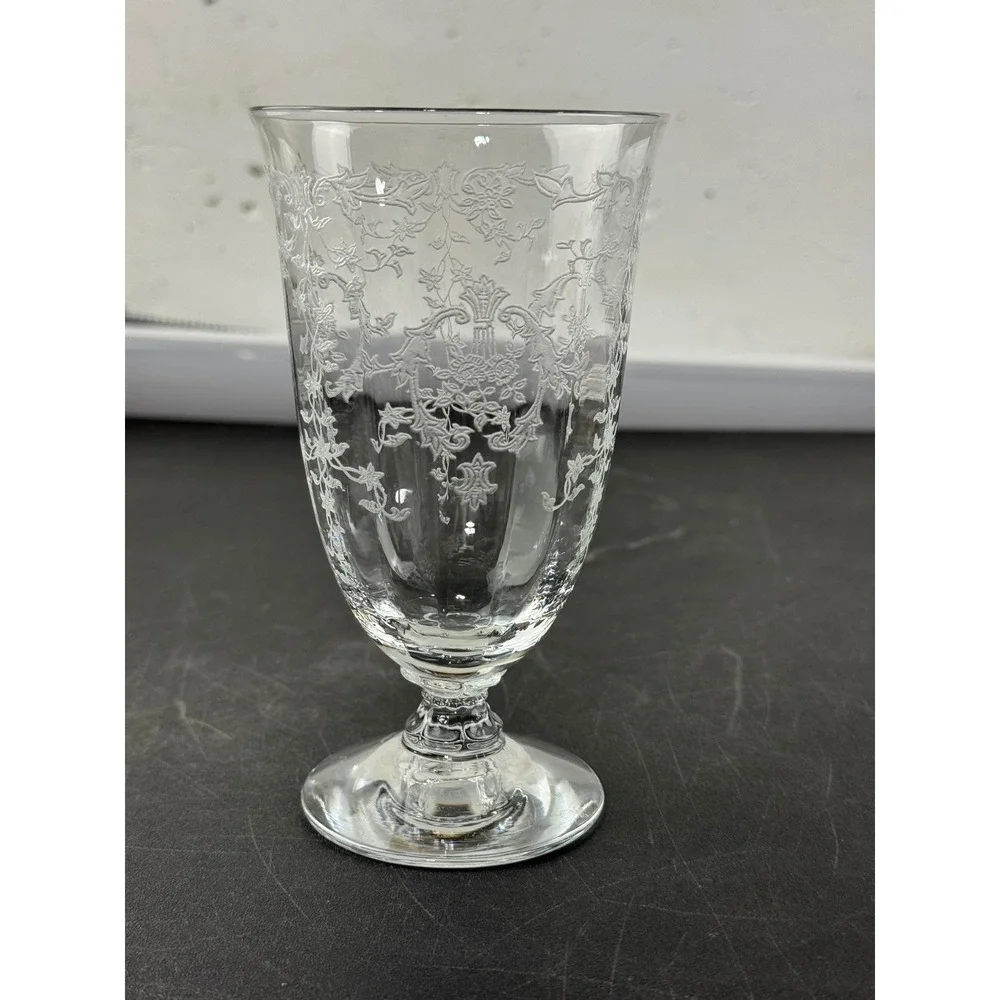 Fostoria Navarre Etched Glass Goblet Clear Crystal Footed Water Tea Glass 6 Inch